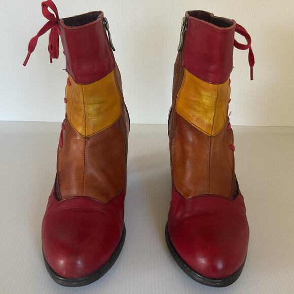 Vintage Laura Vita Bohemian Patchwork Leather Ankle Boots Women’s 8.5 Chunky - Picture 4 of 14